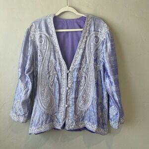 Bohemian Coverup Cardigan Purple Brocade Paisley Embroidered India Beach Handmad
